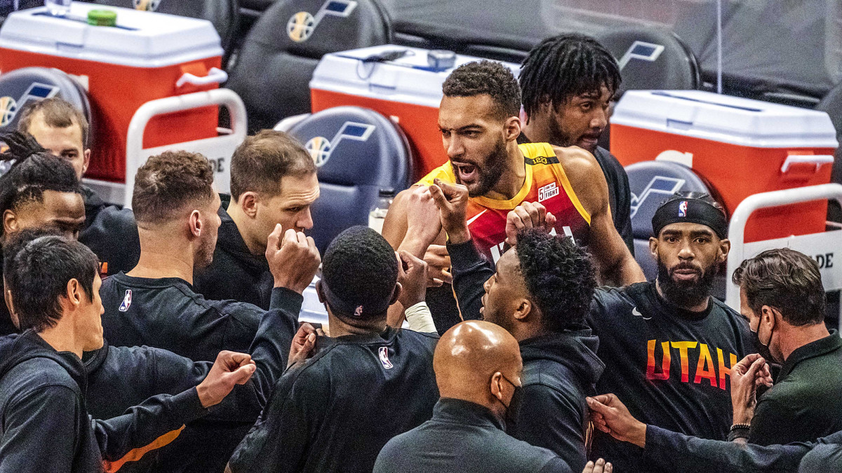 After apologizing for being “careless,” Gobert (in jersey) elevated his game, playing arguably the best defense of his career.undefined